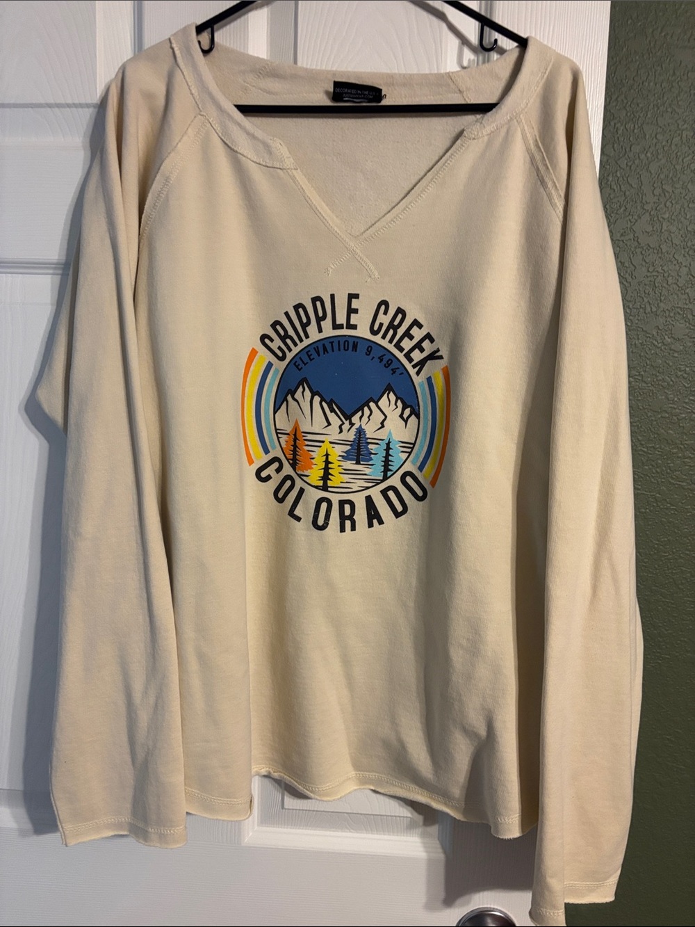 Cream Scoop Neck Graphic Sweater - Cripple Creek Colorado